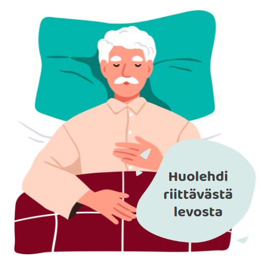 Kuvassa nukkuva ihminen ja teksti: Huolehdi riittävästä levosta